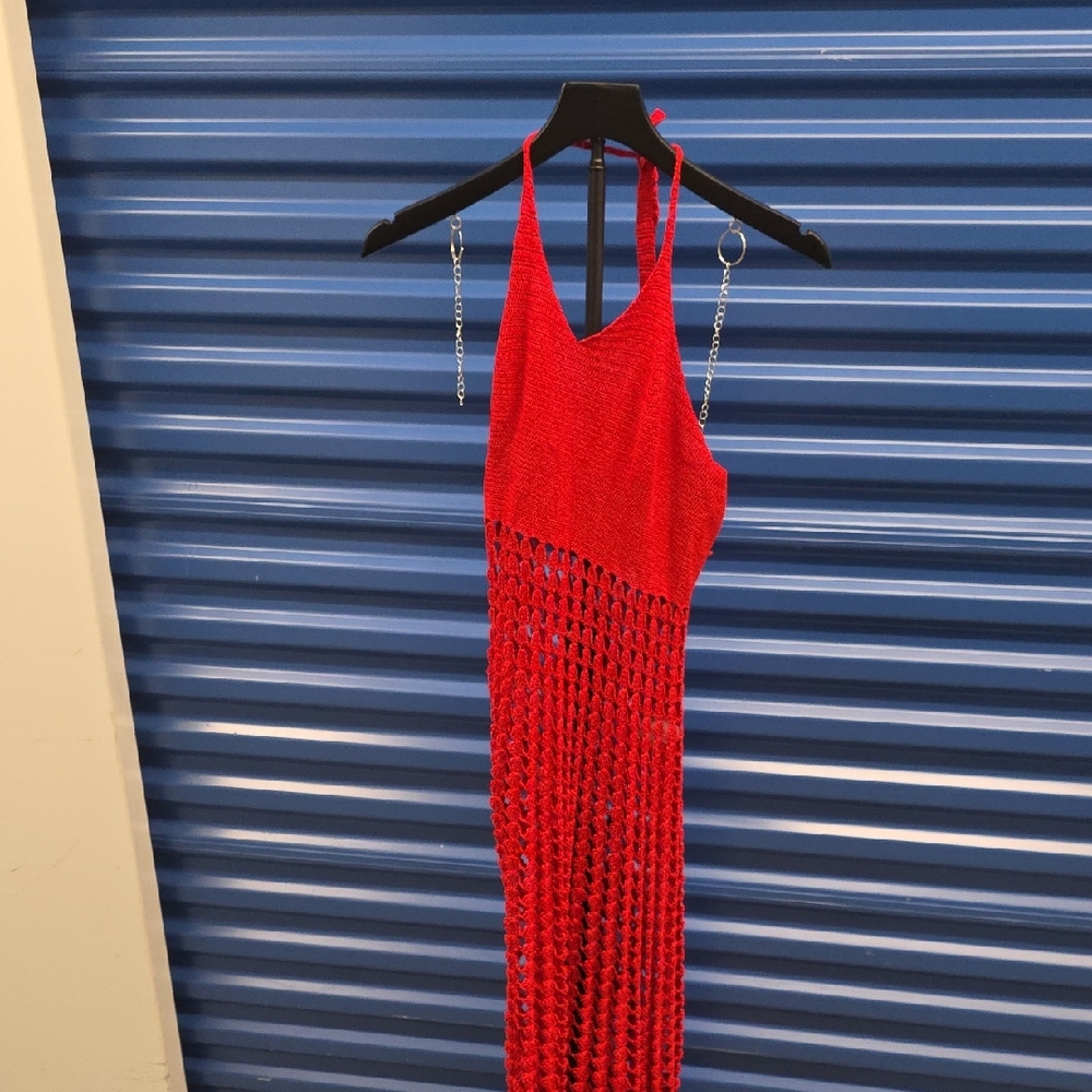 Chic Crochet T strap Red Dress